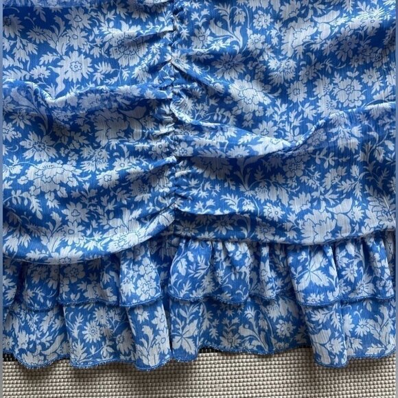 Zara Women’s Draped Floral Print Blue &  White Mini Ruffle Skirt - Picture 12 of 12